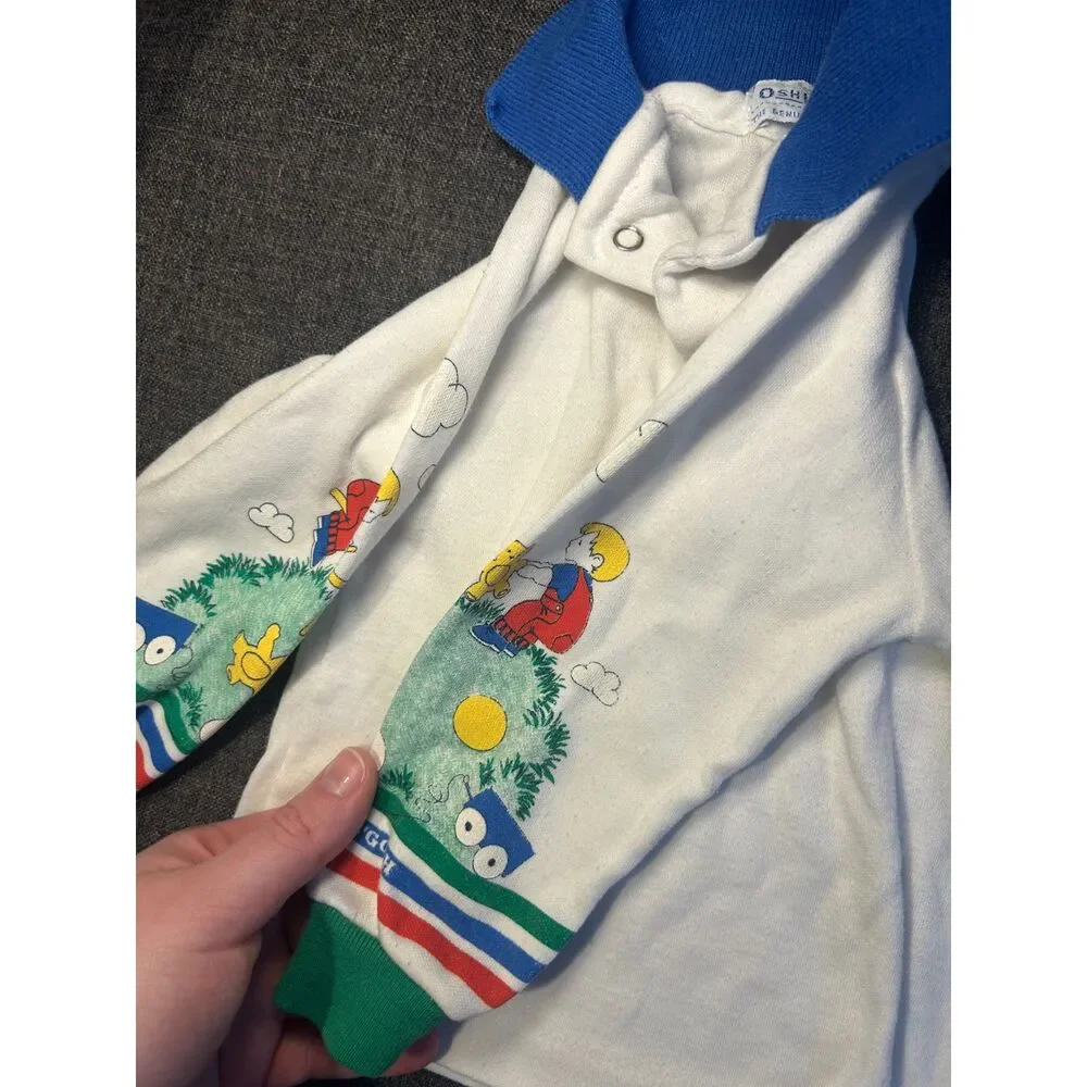 VTG OshKosh B'Gosh Baby Polo Shirt 18 Months Long Sleeve 90s Playground Dog USA